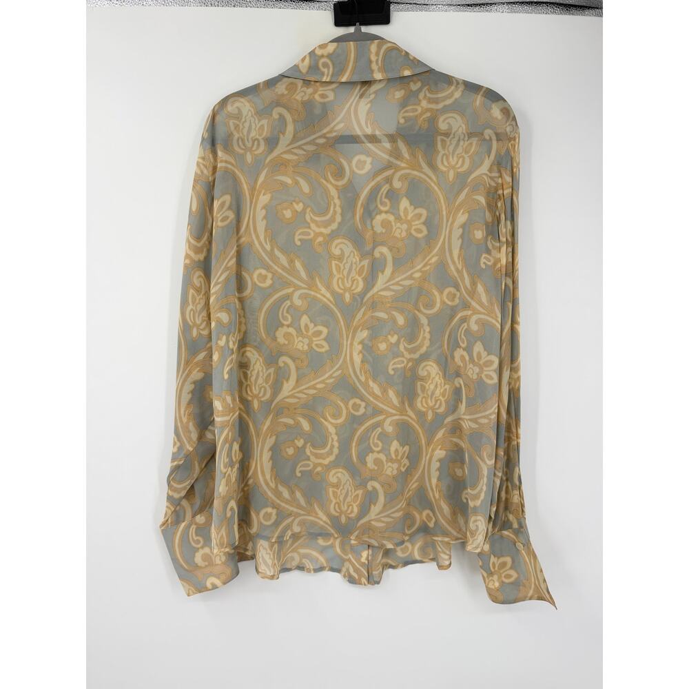 Ellen Tracy 100% Silk Blouse Womens 16 Sage Blue Baroque Button Front Classic - Picture 7 of 12